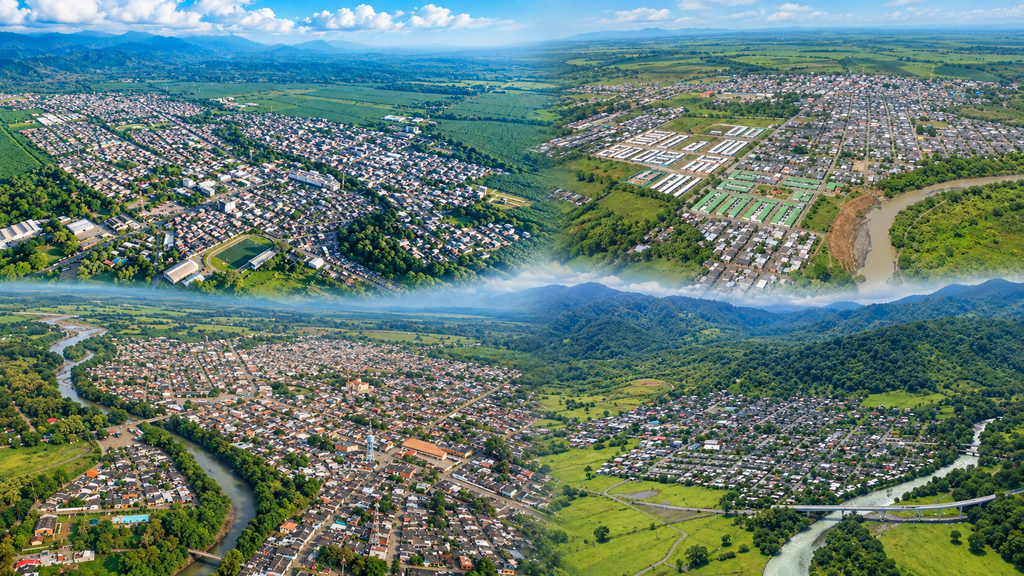 Vista aérea de Apartadó, Carepa, Chigorodó y Mutatá, municipios que participarían en la consulta sobre el Área Metropolitana de Urabá.