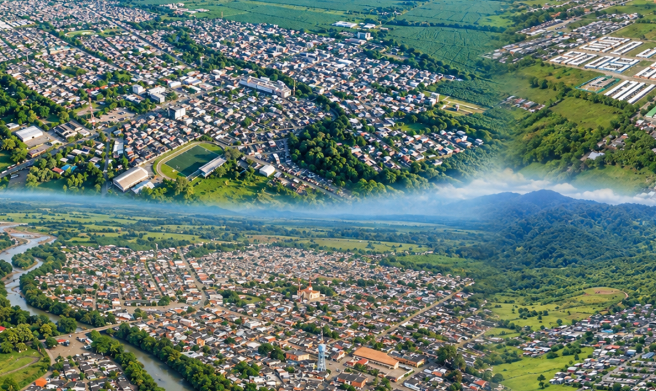 Vista aérea de Apartadó, Carepa, Chigorodó y Mutatá, municipios que participarían en la consulta sobre el Área Metropolitana de Urabá.