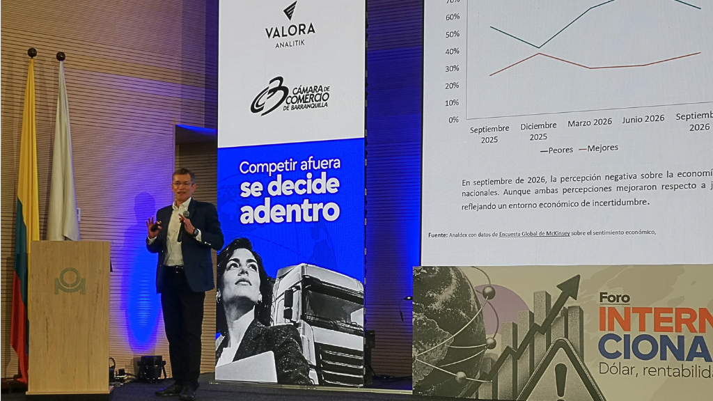 Presentación sobre el entorno económico y la competitividad durante el Foro Internacionalización 360° en Medellín.